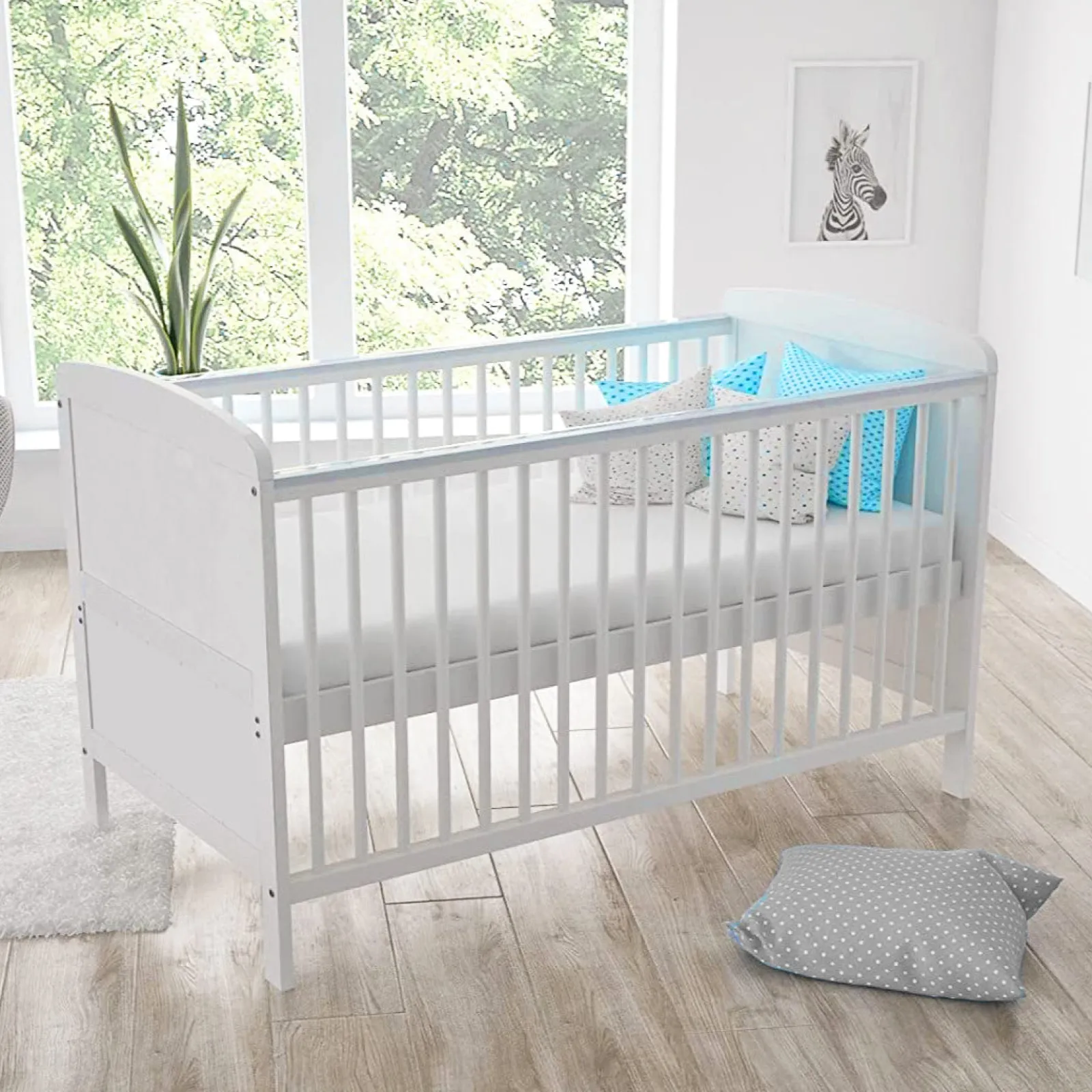 Kinder Little Helper Verstellbares Kinderbett aus Ökoholz „Sweet Dreams“ | Kleinkinderbett aus Holz | weiß | 6Monate – 6Jahre