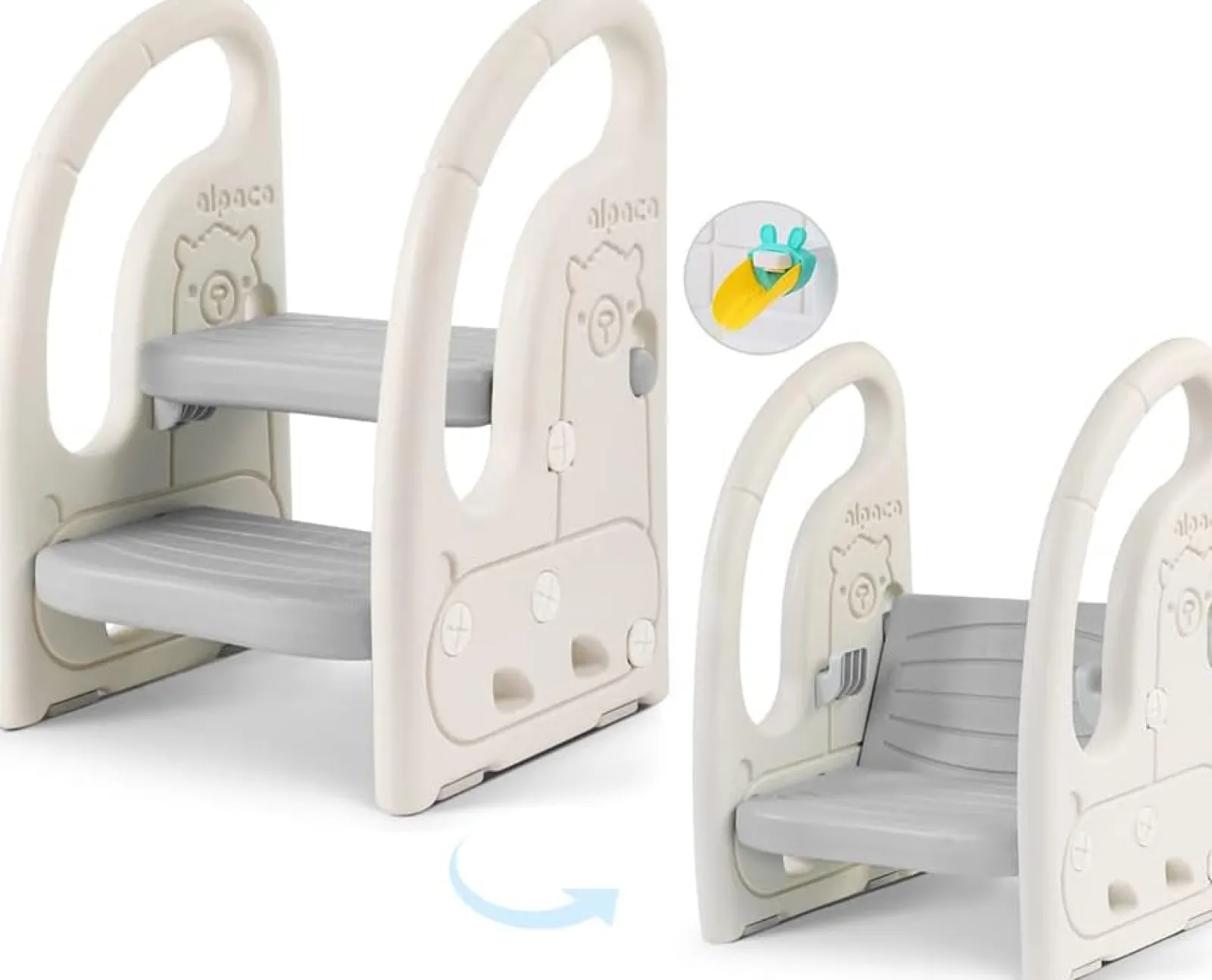 Kinder Little Helper Vielseitig einsetzbarer, robuster und ausgefallener Tritthocker aus rutschfestem Kunststoff für Kleinkinder | Weiß und Grau