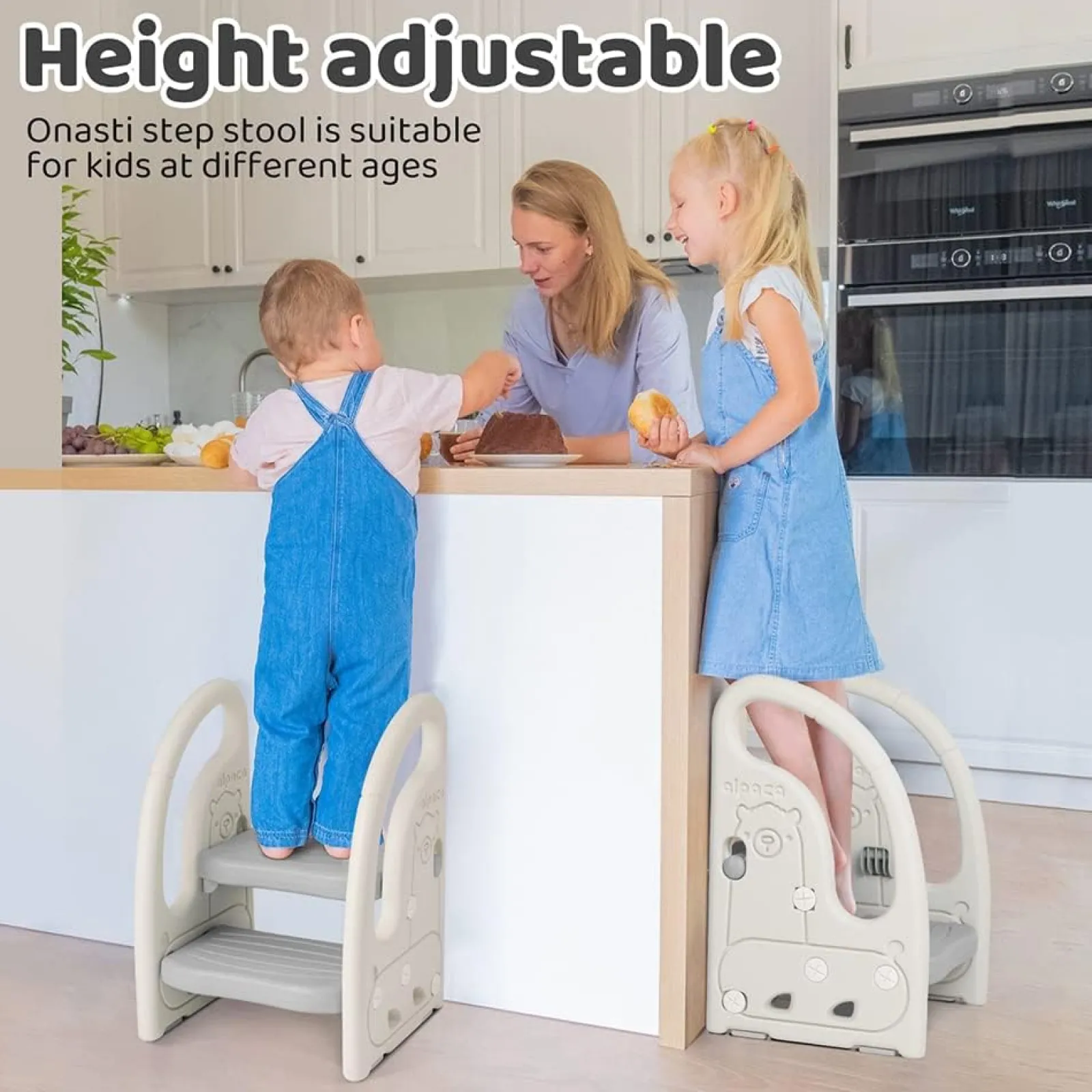 Kinder Little Helper Vielseitig einsetzbarer, robuster und ausgefallener Tritthocker aus rutschfestem Kunststoff für Kleinkinder | Weiß und Grau