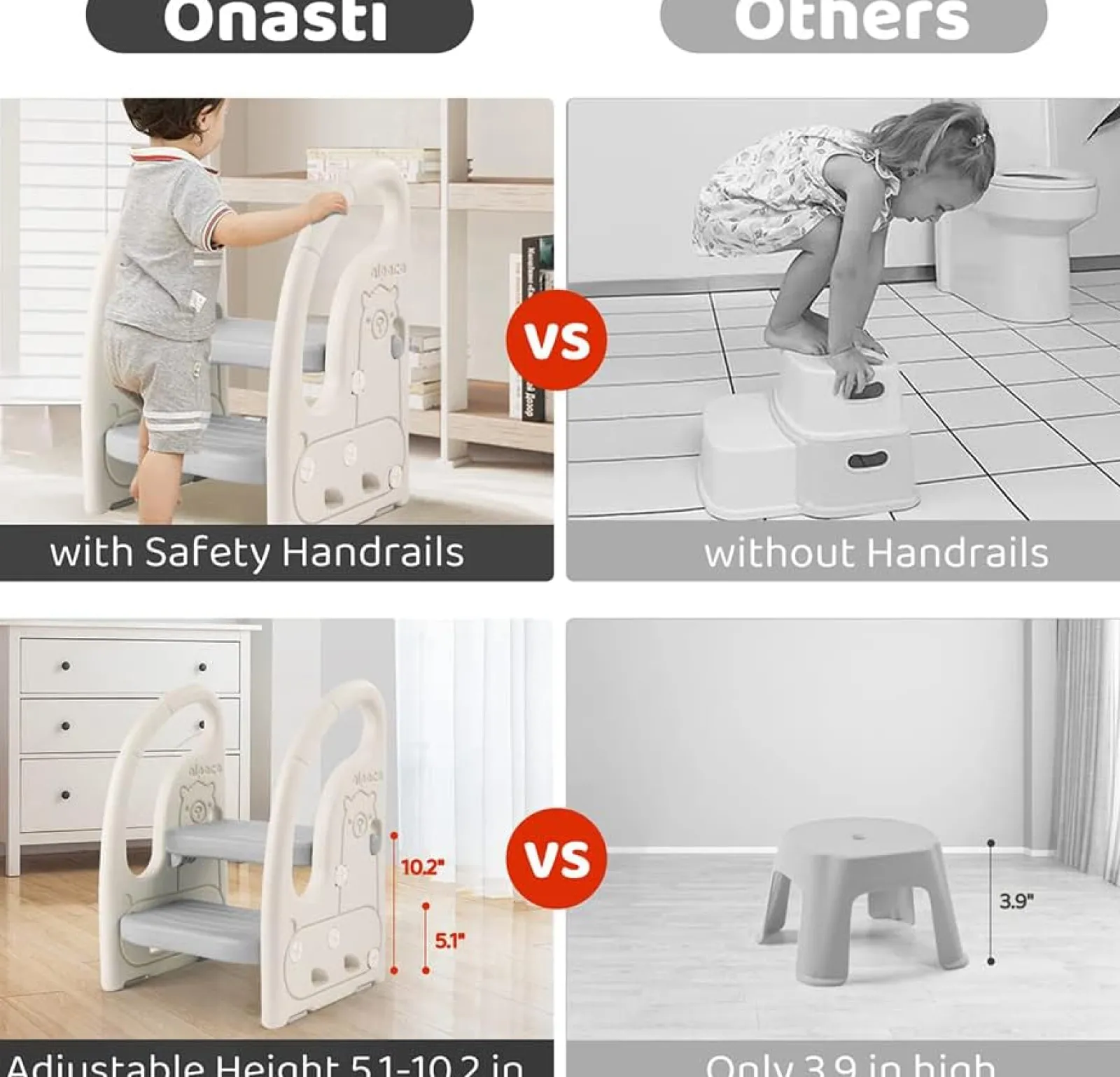 Kinder Little Helper Vielseitig einsetzbarer, robuster und ausgefallener Tritthocker aus rutschfestem Kunststoff für Kleinkinder | Weiß und Grau