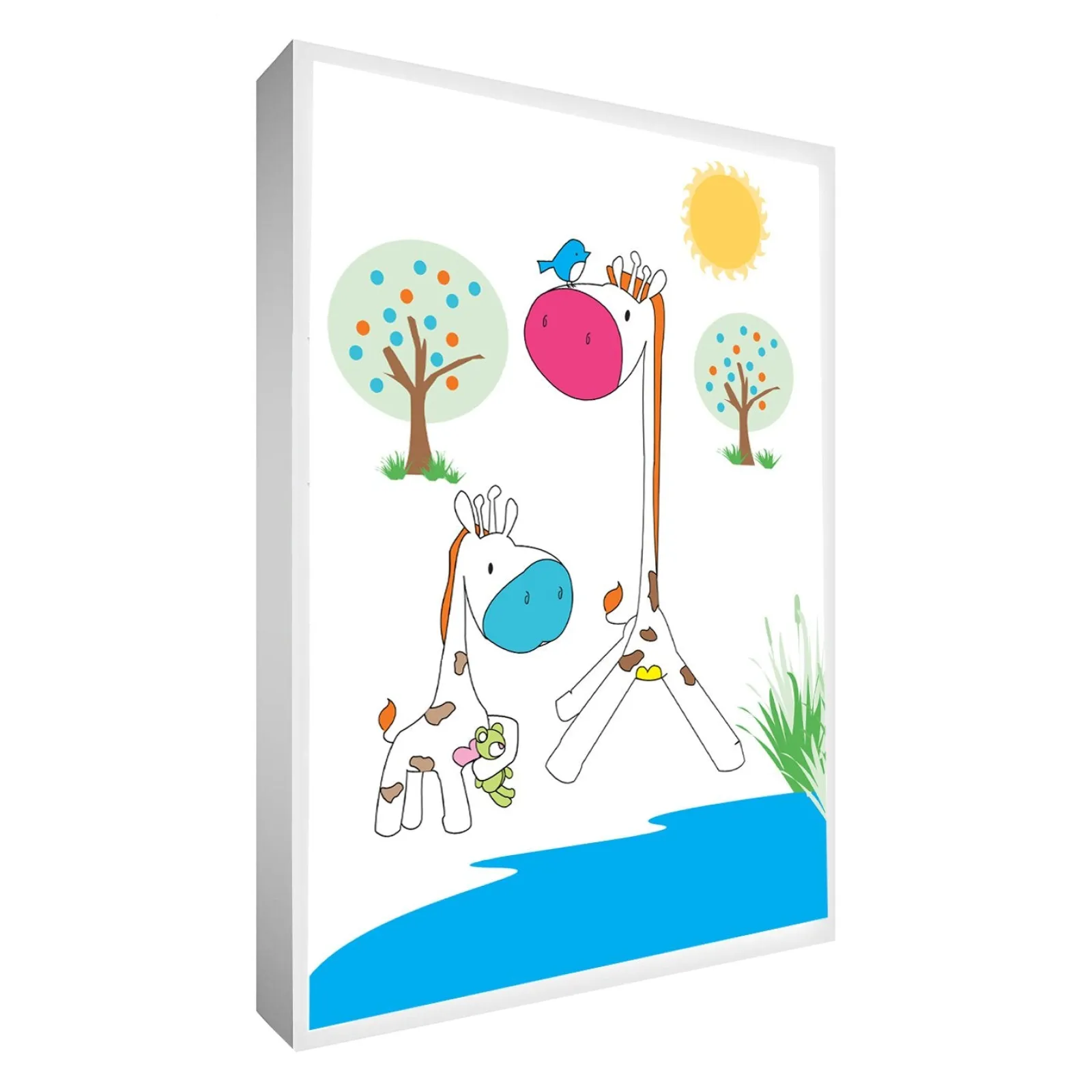 Kinder Little Helper Wandkunst fürs Kinderzimmer | Drucke fürs Kinderzimmer | Leinwandbild fürs Kinderzimmer – Mama und Baby-Giraffe an der Wasserstelle