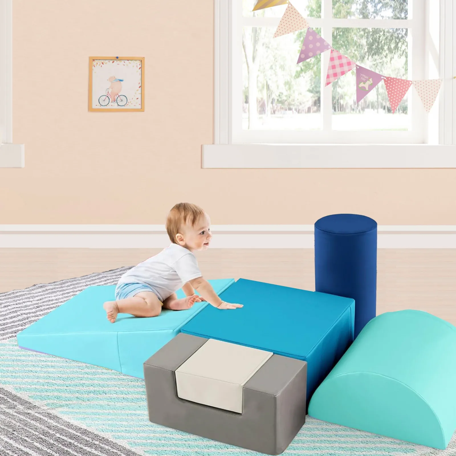 Kinder Little Helper Weiche Spielgeräte | 6-teiliges Montessori-Spielset aus Schaumstoff | Weiche Rutsche und Brücke | 1–3 Jahre