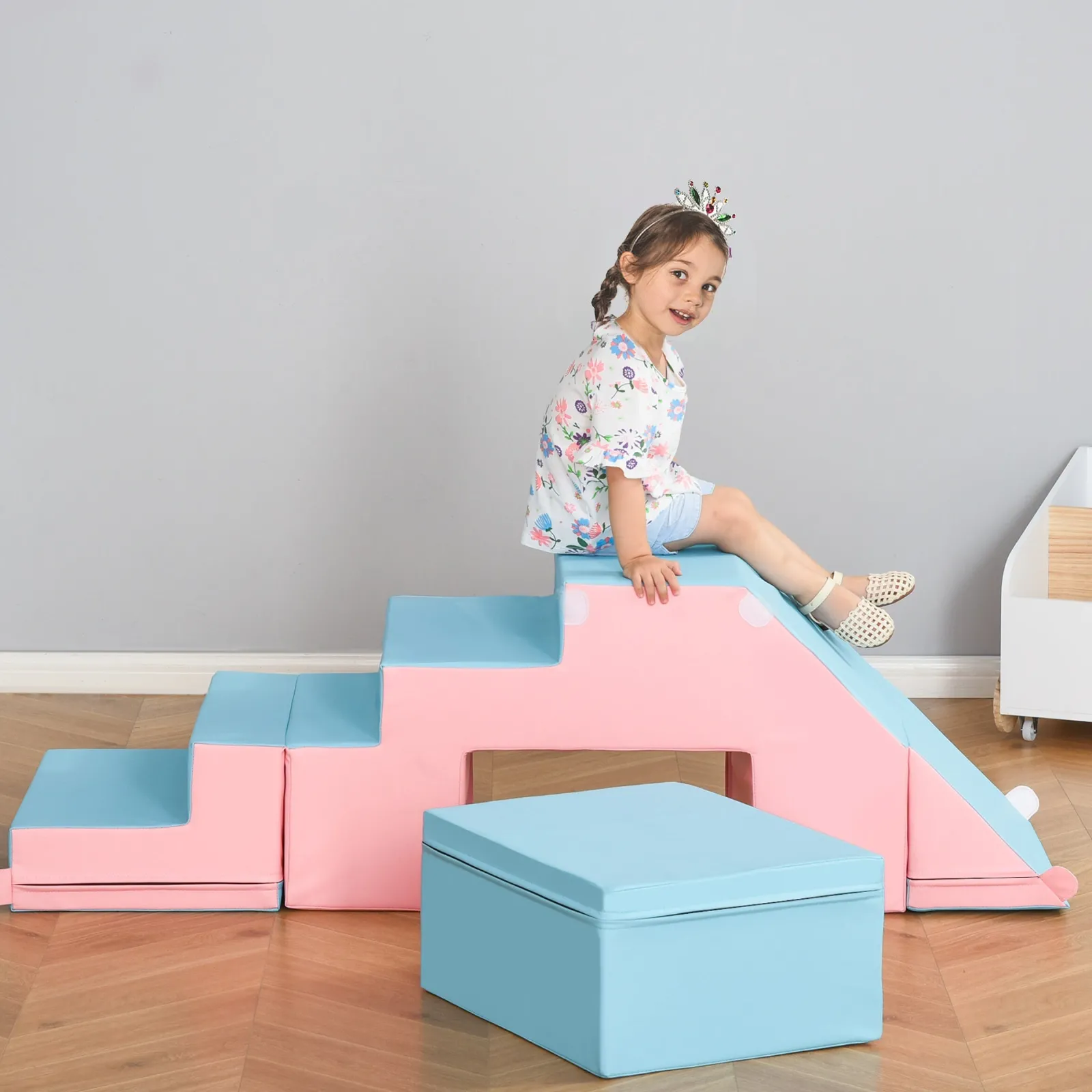 Kinder Little Helper Weiche Spielgeräte für den Innenbereich | Montessori-Spielset aus Schaumstoff | Zartrosa und Blau | 1–3 Jahre