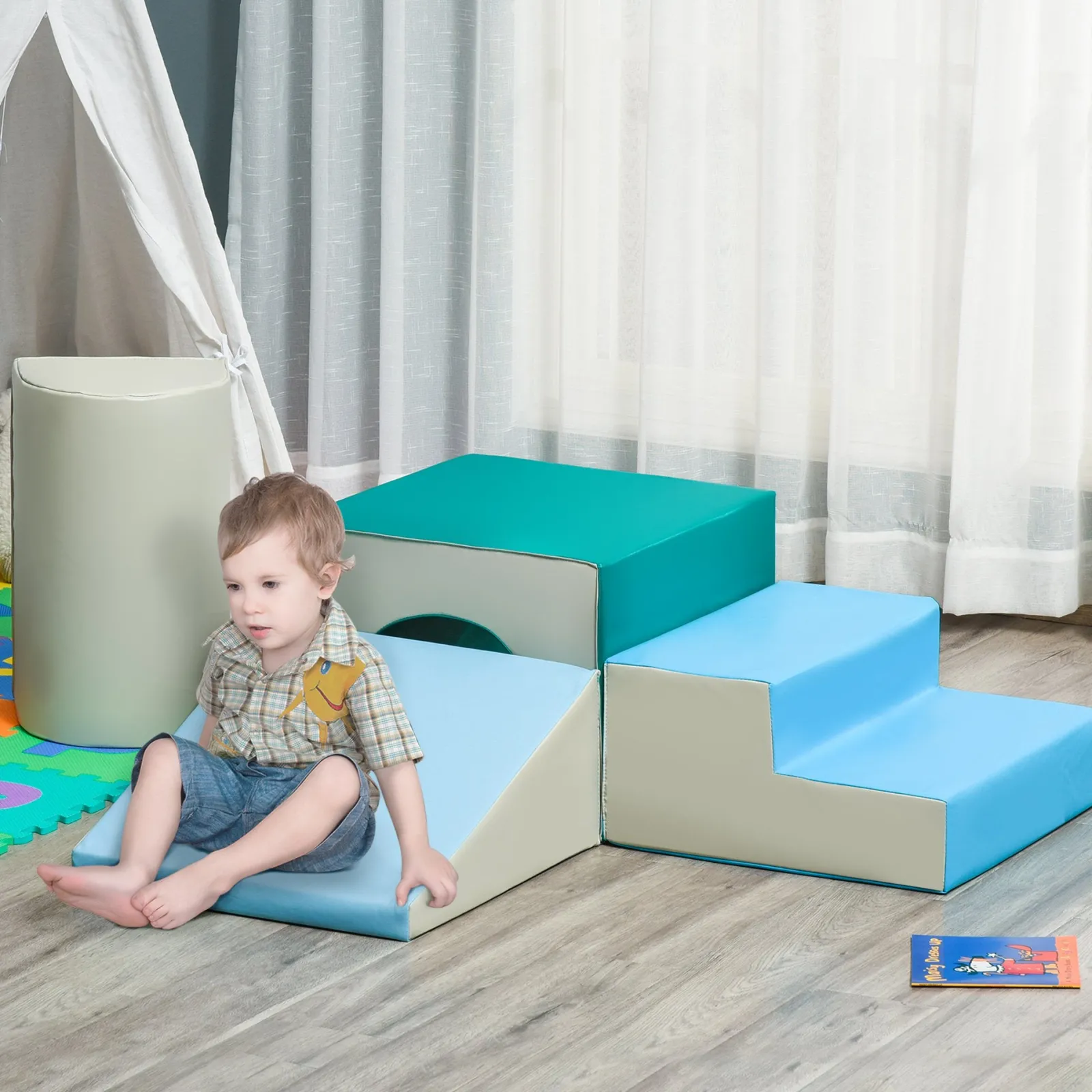 Kinder Little Helper Weiche Spielgeräte für den Innenbereich | 4-teiliges Montessori-Spielset aus Schaumstoff | Weiche Rutsche und Tunnel | 1–3 Jahre