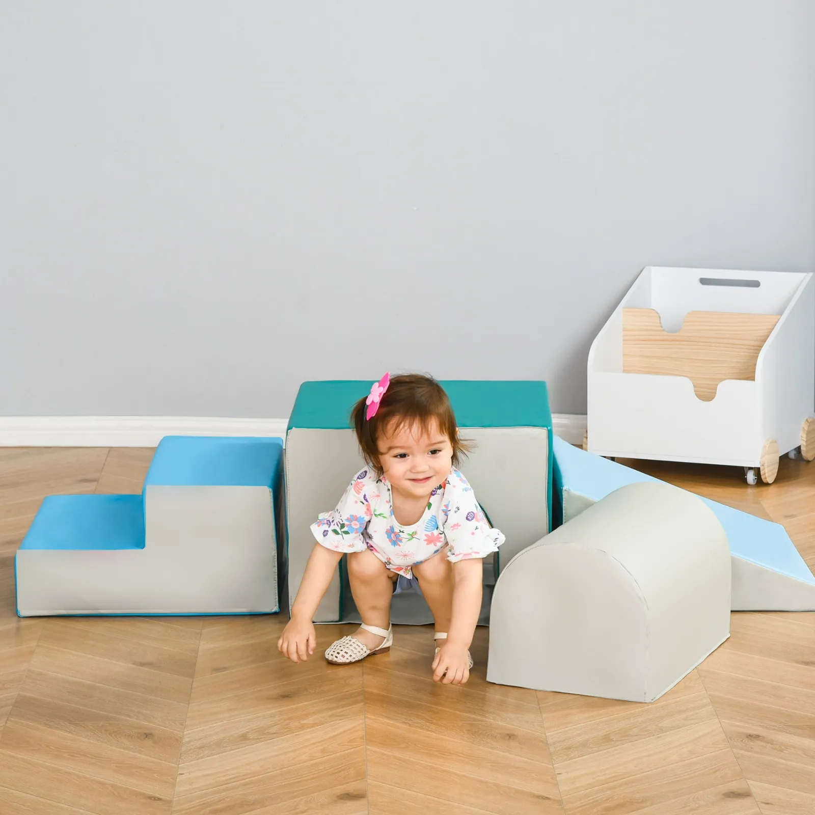 Kinder Little Helper Weiche Spielgeräte für den Innenbereich | 4-teiliges Montessori-Spielset aus Schaumstoff | Weiche Rutsche und Tunnel | 1–3 Jahre