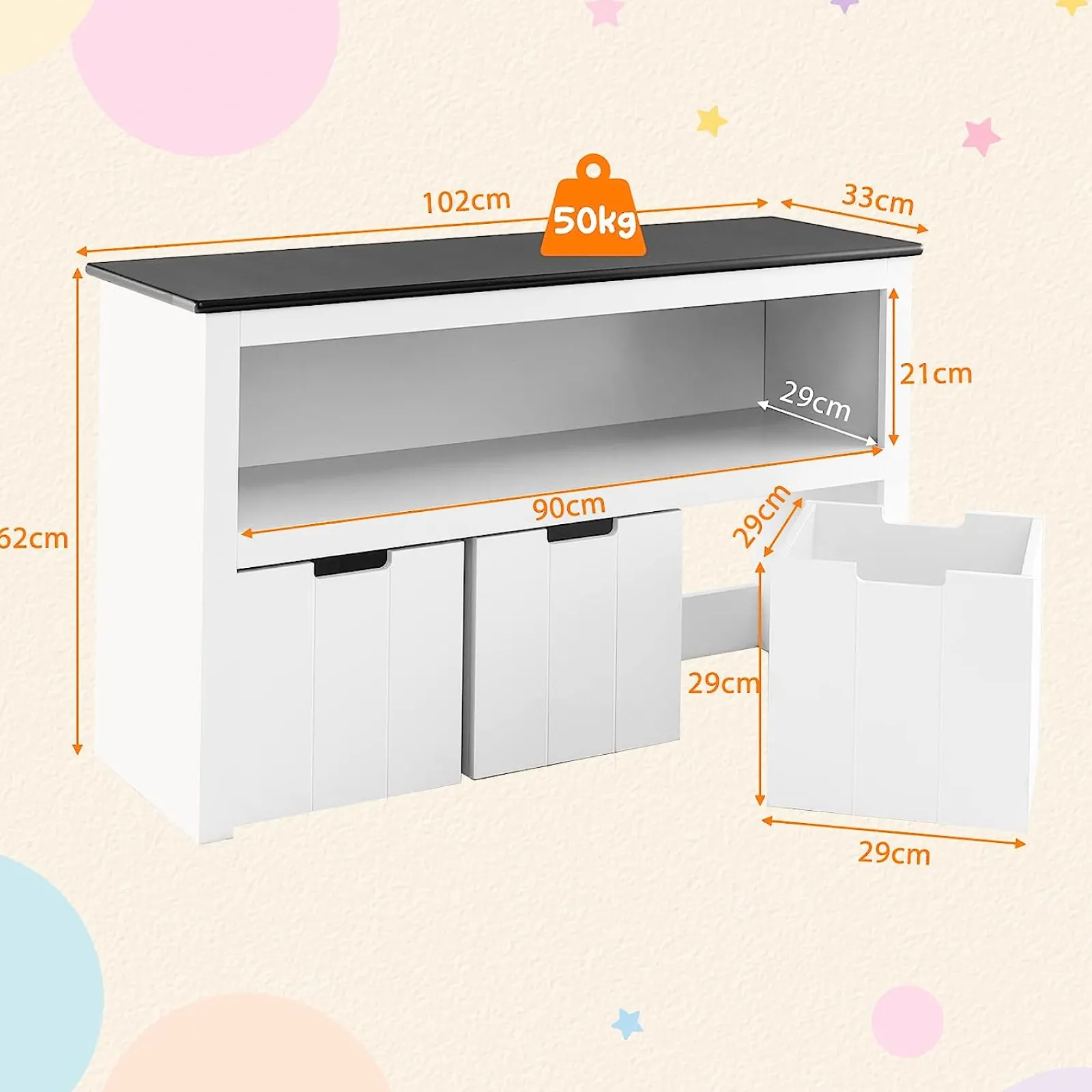 Kinder Little Helper Weiße 2-in-1-Aufbewahrungseinheit für Kinderspielzeug | Aufbewahrungsschrank | 1 Regal | 3 Schubladen | 2 Farben