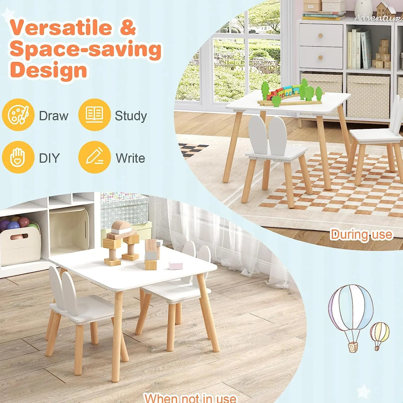 Kinder Little Helper Weißer Holztisch und 2 Stühle im Set | Moderner Aktivitätsschreibtisch für Kinder | Weiß | Massivholz