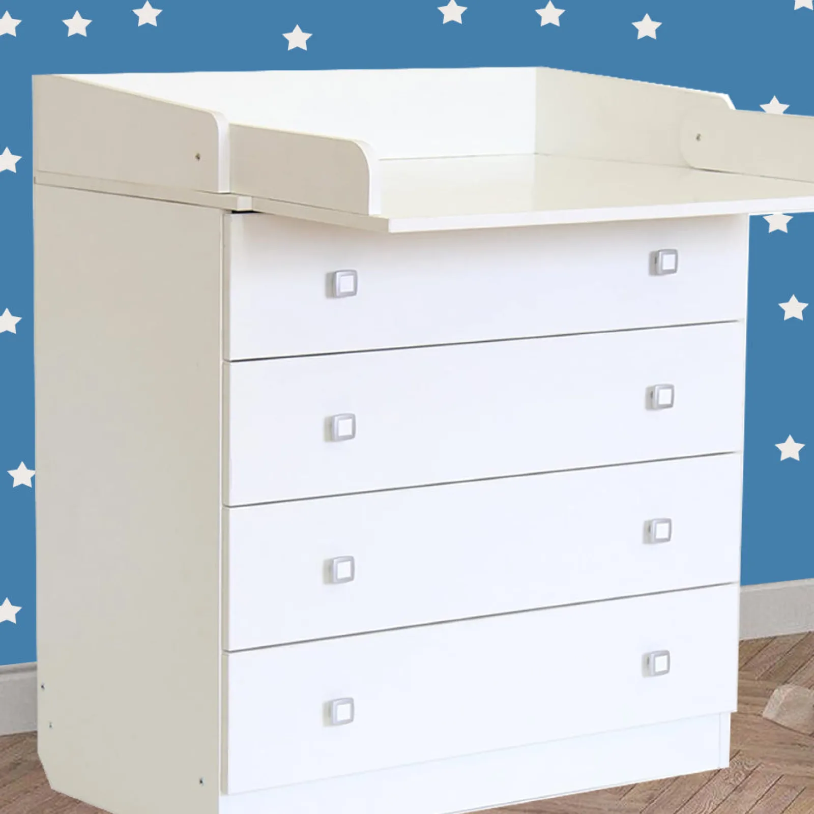 Kinder Little Helper Wickelkommode mit verstellbarer Wickelauflage | 4 Schubladen | Modernes Design | 92 x 80 x 47 cm | Weiß