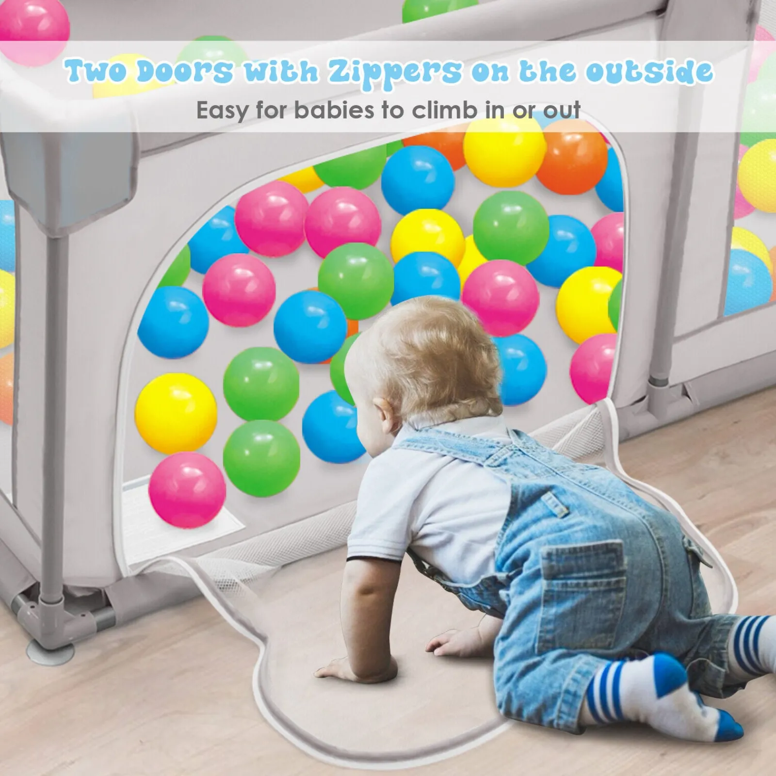 Kinder Little Helper XXL Baby Laufstall und Bällebad | 50 Bälle GRATIS & 4 Aufziehringe GRATIS | 2m x 1,92m | Grau