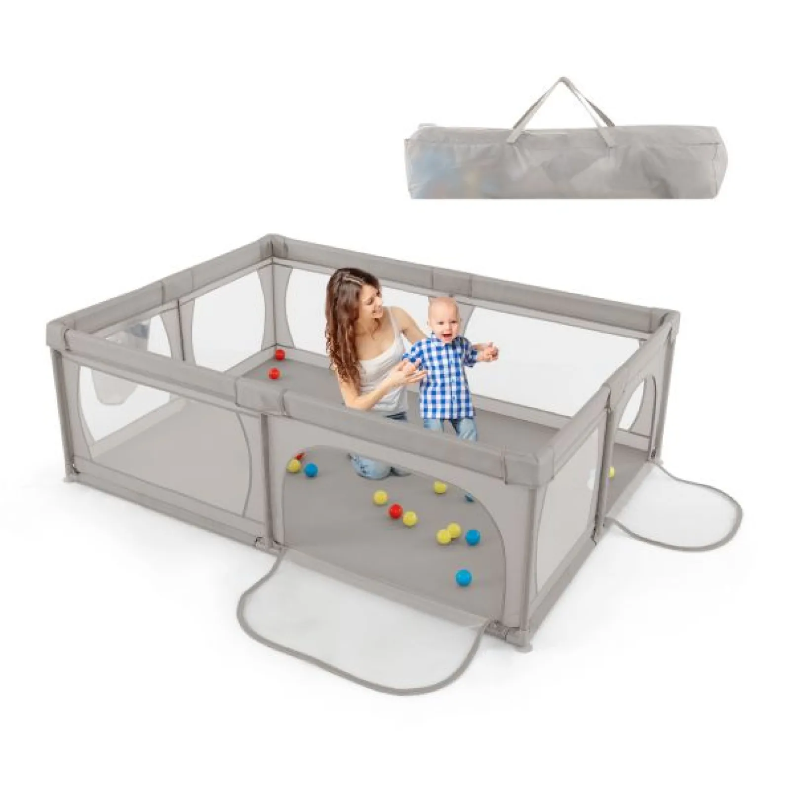 Kinder Little Helper XXL Baby Laufstall und Bällebad mit 50 Bällen & Tragetasche | Atmungsaktives Mesh-Gewebe | 2m x 1,5m