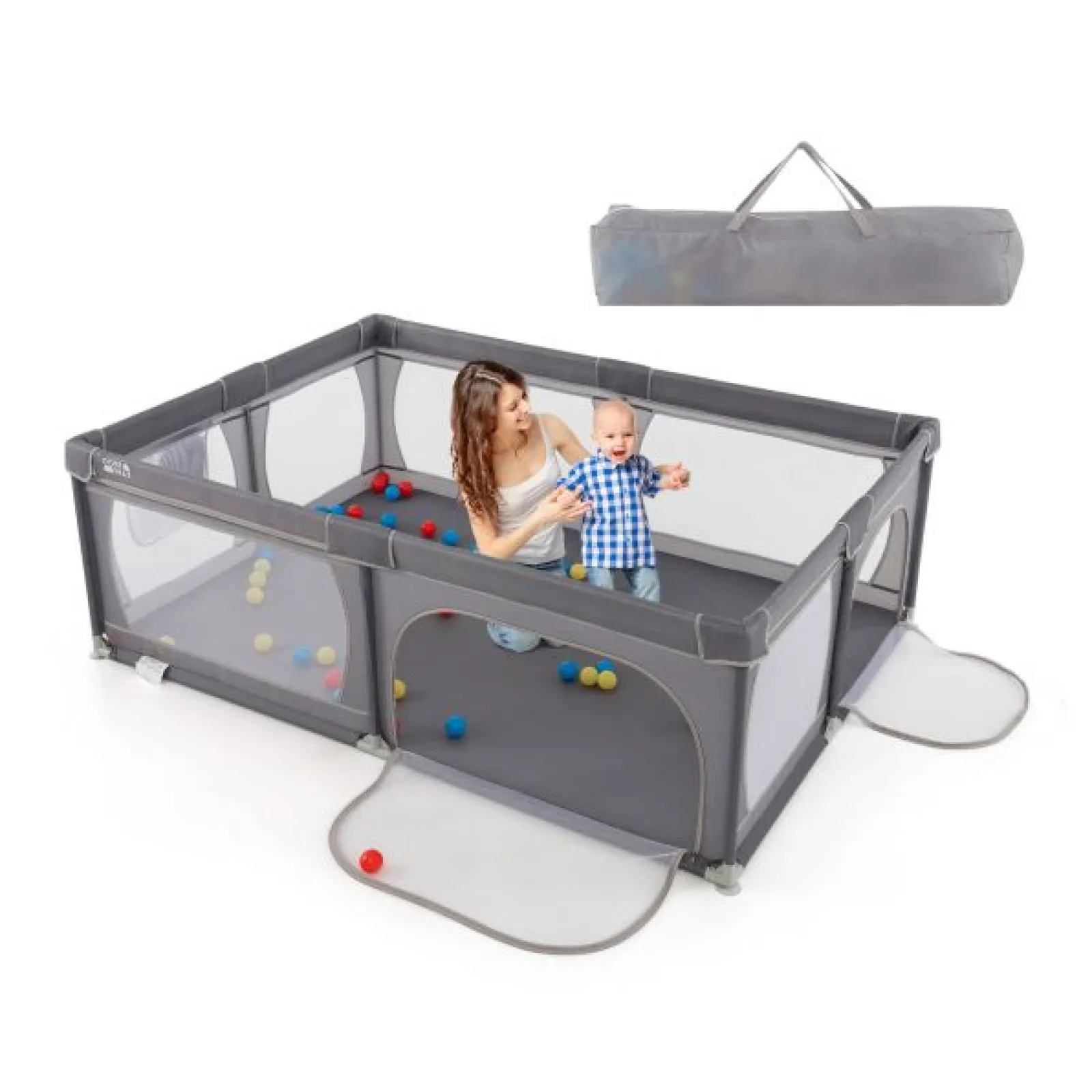 Kinder Little Helper XXL Baby Laufstall und Bällebad mit 50 Bällen & Tragetasche | Atmungsaktives Mesh-Gewebe | 2m x 1,5m