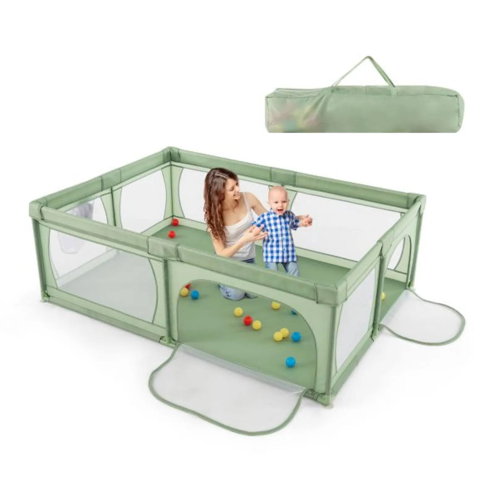 Kinder Little Helper XXL Baby Laufstall und Bällebad mit 50 Bällen & Tragetasche | Atmungsaktives Mesh-Gewebe | 2m x 1,5m