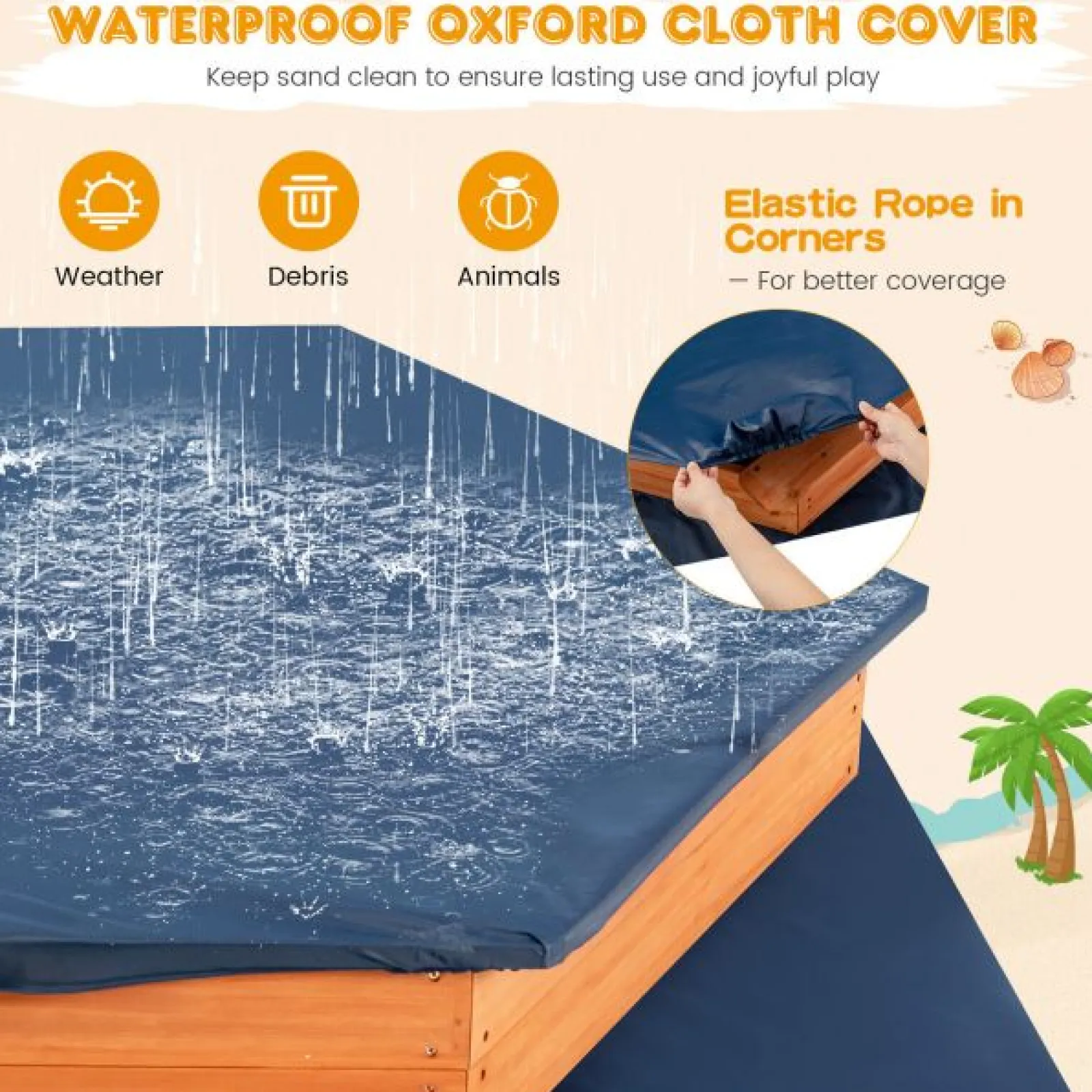 Little Helper XXL Premium Hexaganol Öko-Sandkasten aus Tannenholz für Montessori mit GRATIS Bodeneinlage und Abdeckung | 1,86 x 1,63 m