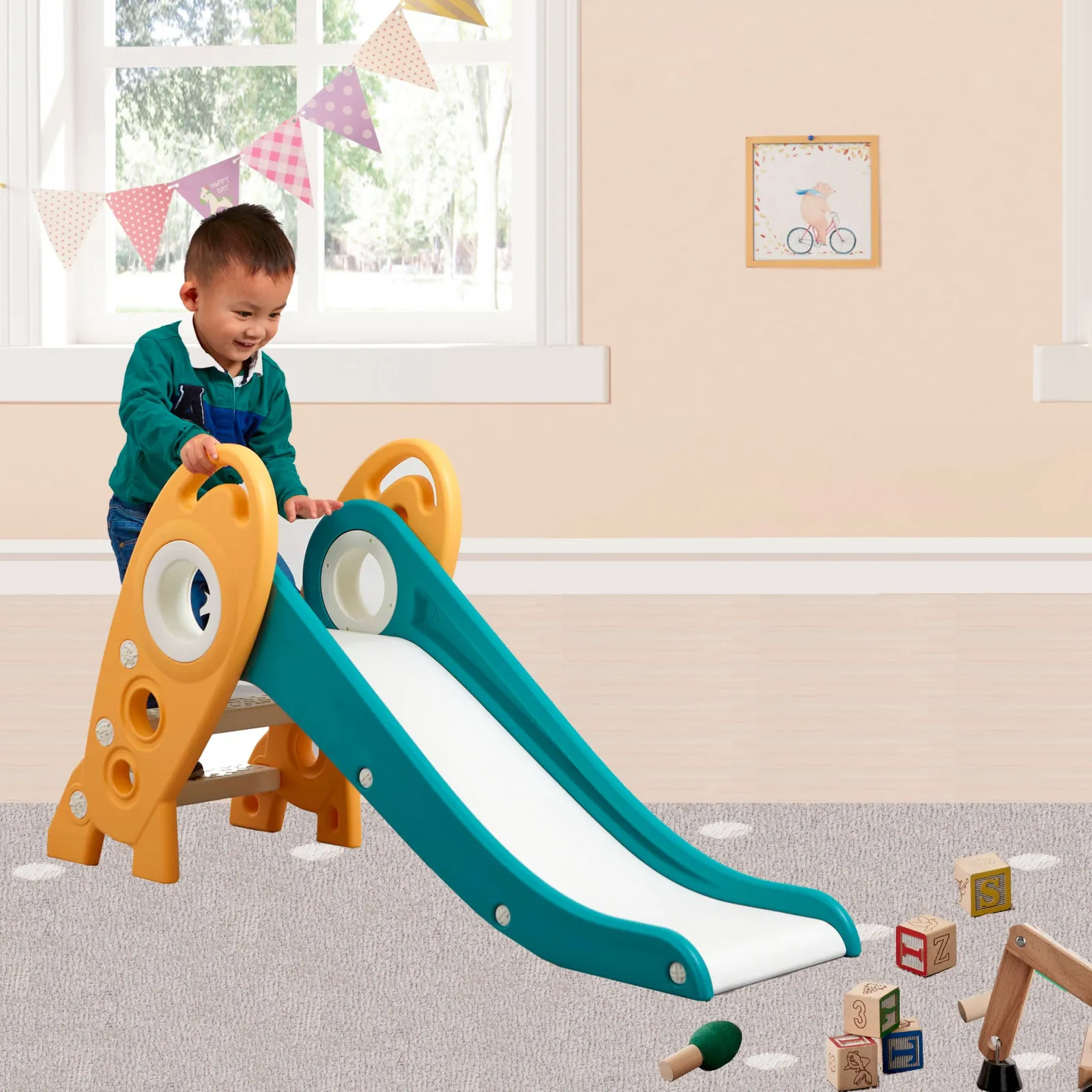 Kinder Little Helper Zusammenklappbare Montessori-Rutsche für Kinder | umweltbewusste Raketenrutsche | drinnen und draußen | mehrfarbig | ab 24m