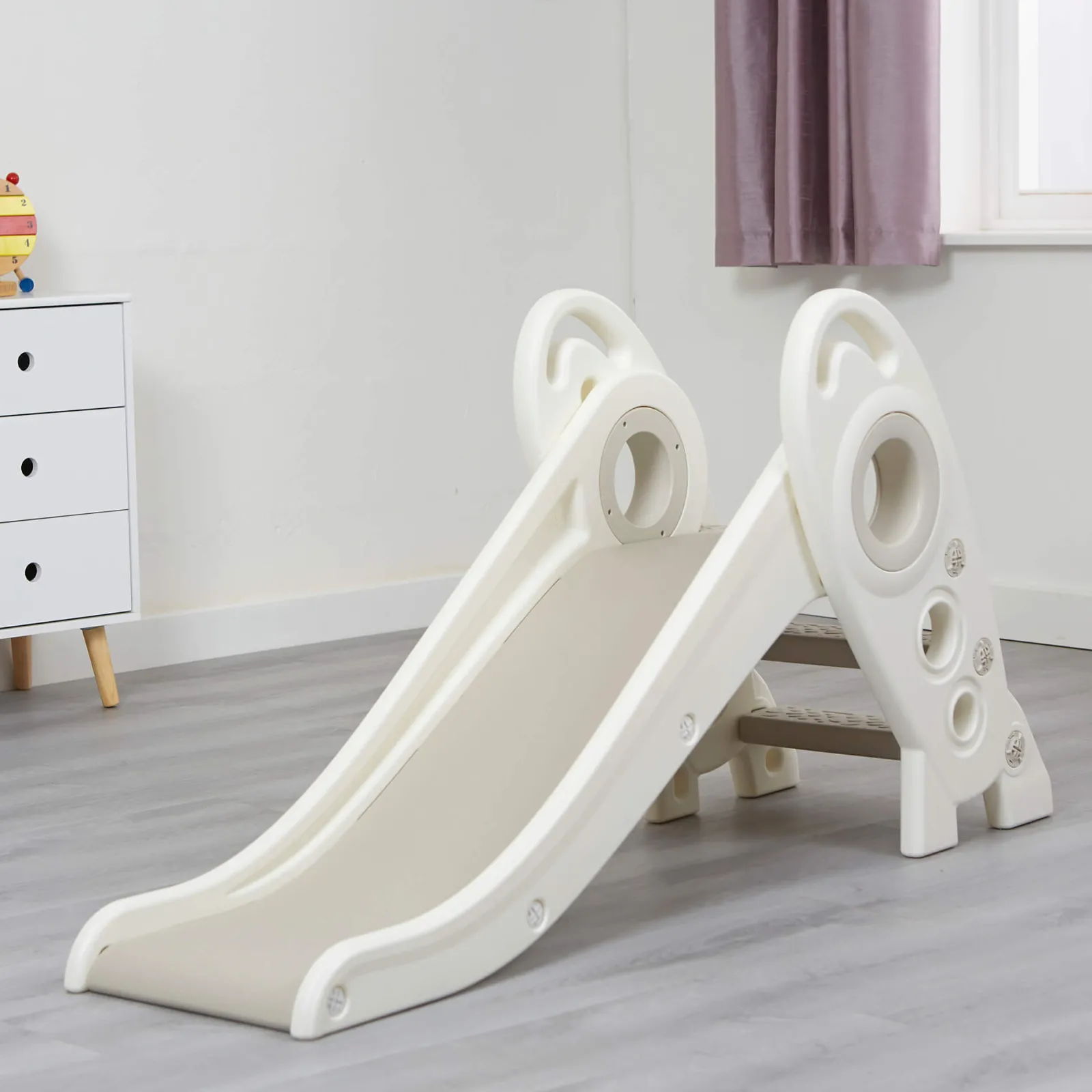 Kinder Little Helper Zusammenklappbare Montessori-Rutsche für Kinder | umweltbewusste Raketenrutsche | drinnen und draußen | weiß und grau | 24m+