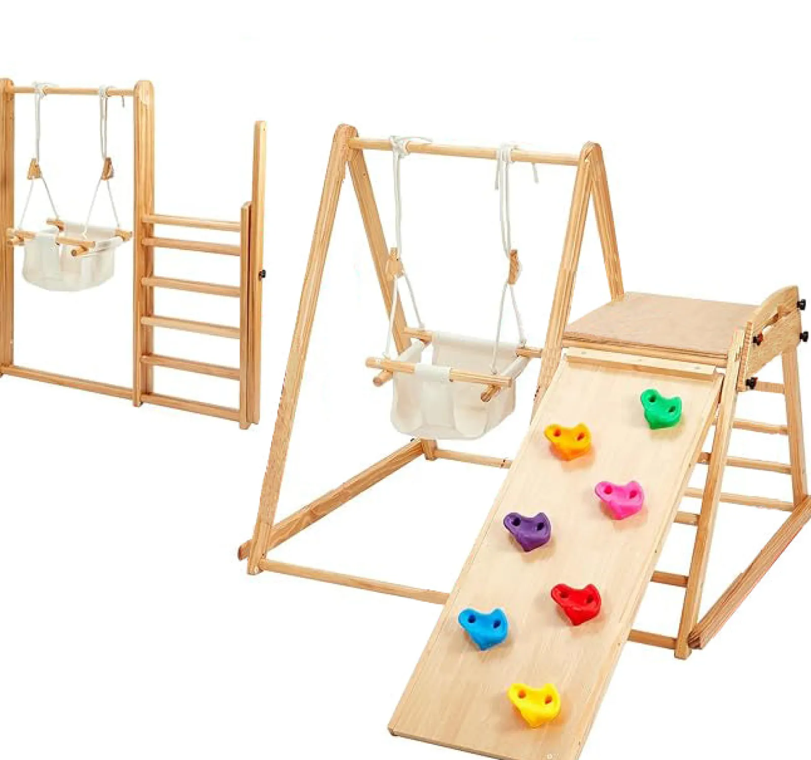 Kinder Little Helper Zusammenklappbares Pikler 4-in-1-Klettergerüst für Kleinkinder aus Öko-Kiefernholz für den Innenbereich | Wirbelsäulenstützende Schaukel | 6 Monate - 5 Jahre