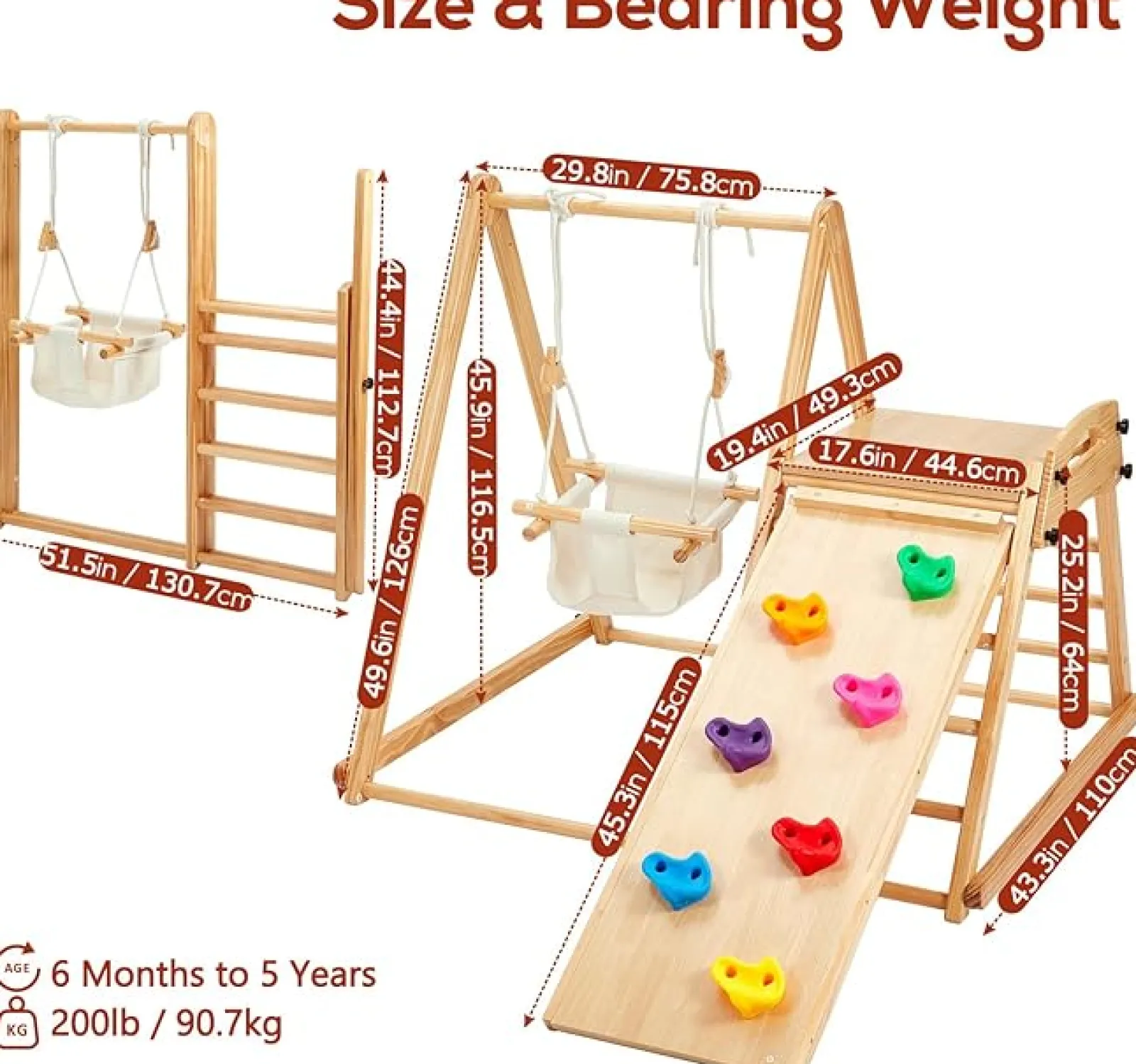 Kinder Little Helper Zusammenklappbares Pikler 4-in-1-Klettergerüst für Kleinkinder aus Öko-Kiefernholz für den Innenbereich | Wirbelsäulenstützende Schaukel | 6 Monate - 5 Jahre
